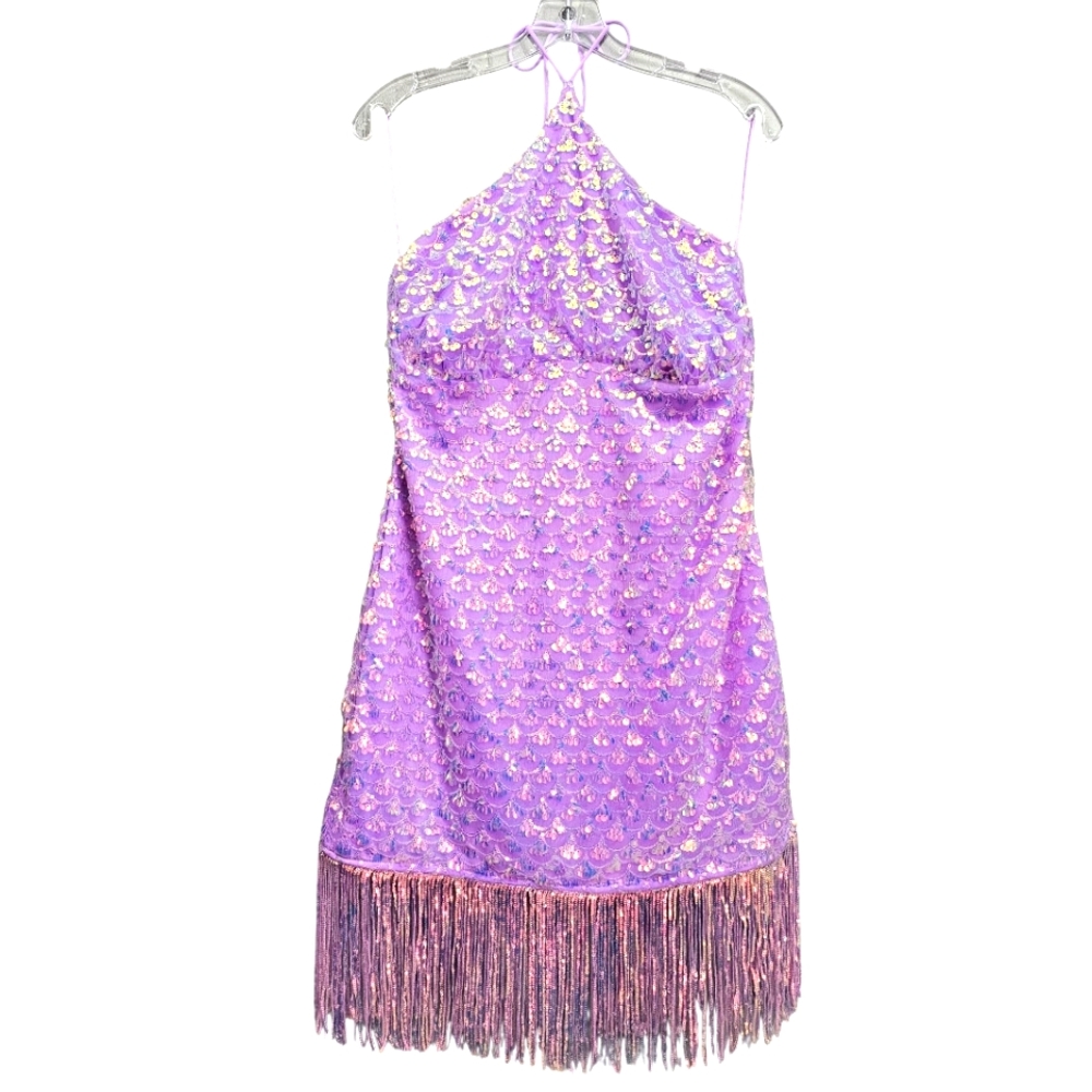 Nwt Fashion Nova Lavender Iradecent Sequin Vitamin Sea Halter Fringed Mini Dress - Picture 17 of 17